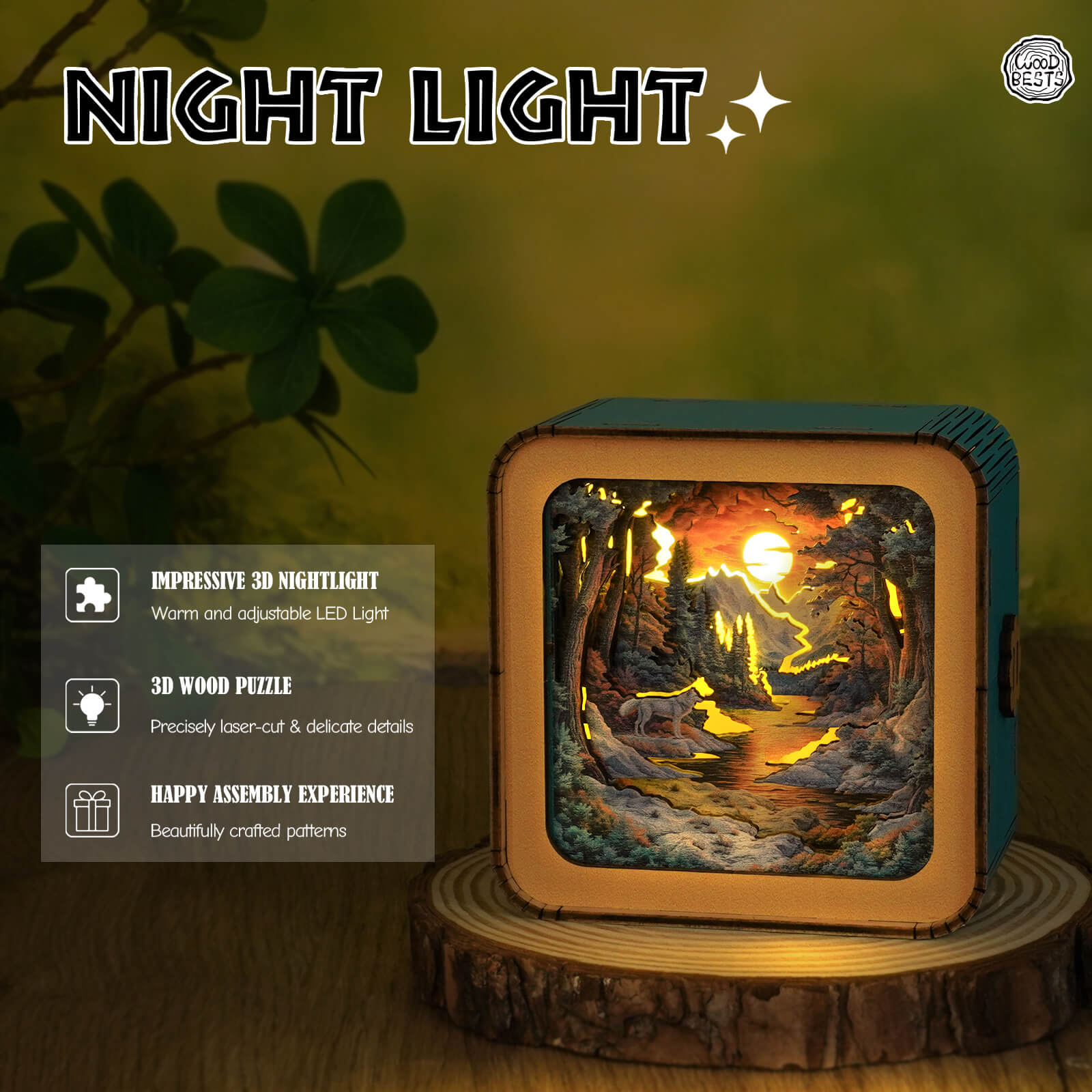 Forest Fantasy Wolf Kit - 3D Wooden Puzzle Night Light