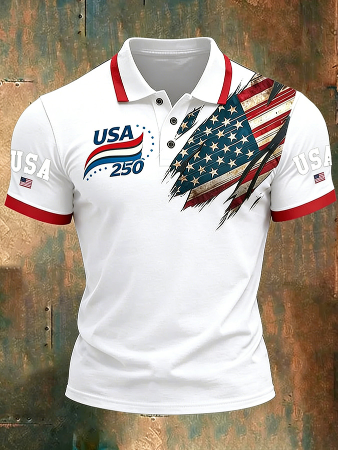 Unisex Casual 250Th Anniversary Celebration Short Sleeved Polo Shirt