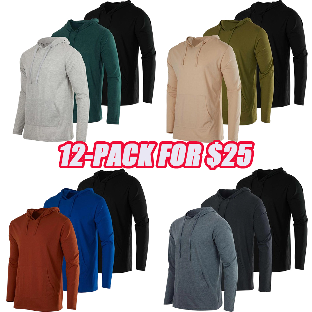 6 Pack: Men's Cotton Lightweight Casual Pullover Drawstring Hoodie With Pocket (Available In Big & Tall)