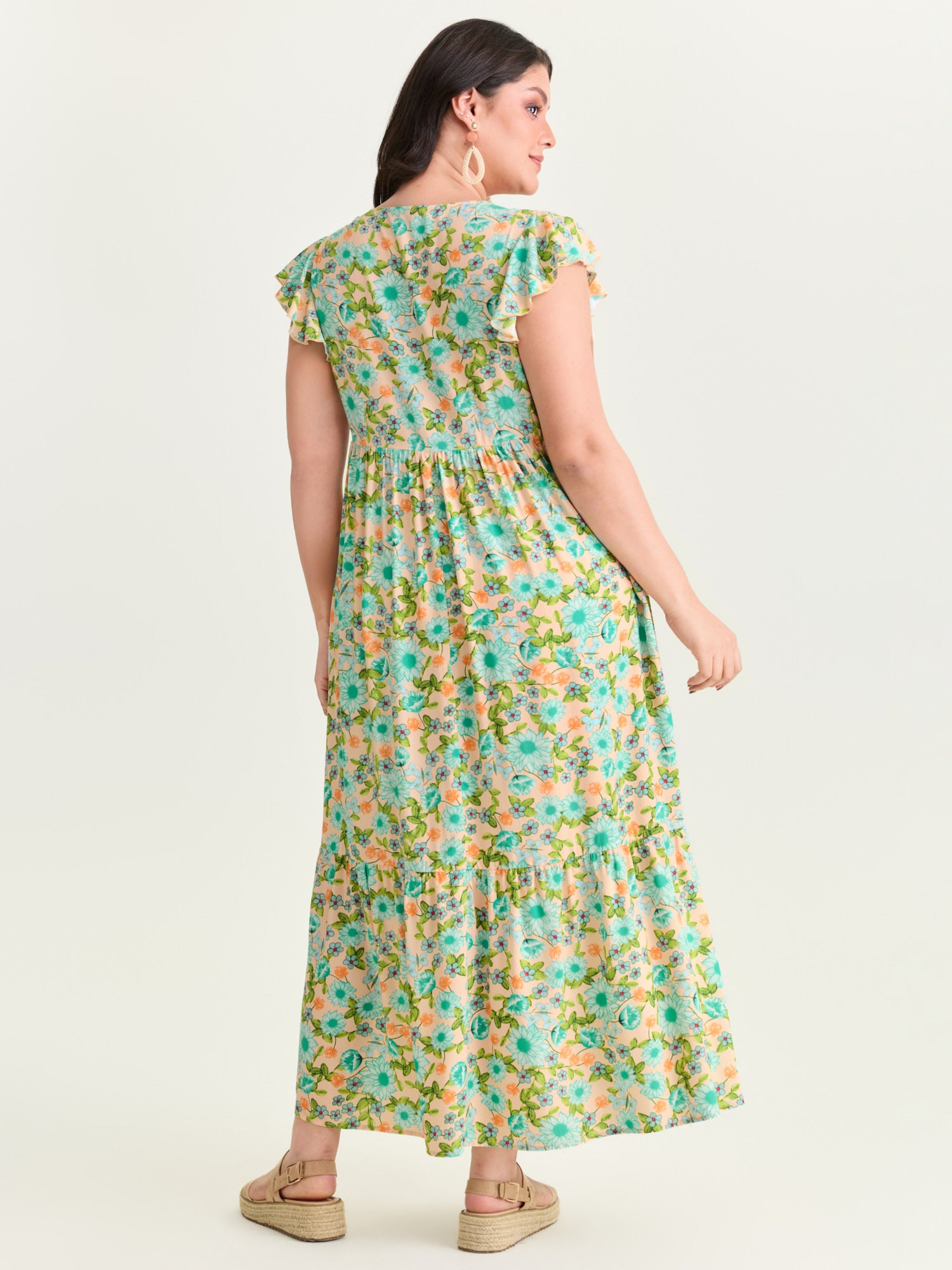 Sweet Floral Lace Trim Tiered Maxi Dress