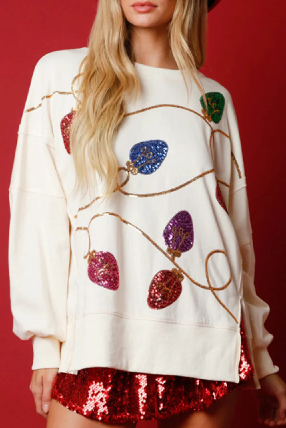 Blackish Bright Christmas Lights Sequined Oversized Sweatshirt