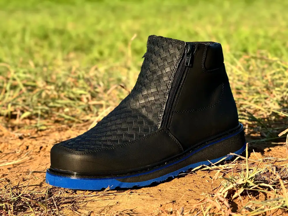 Men’s Black Basketweave Cowboy Shoe With Blue Bottoms