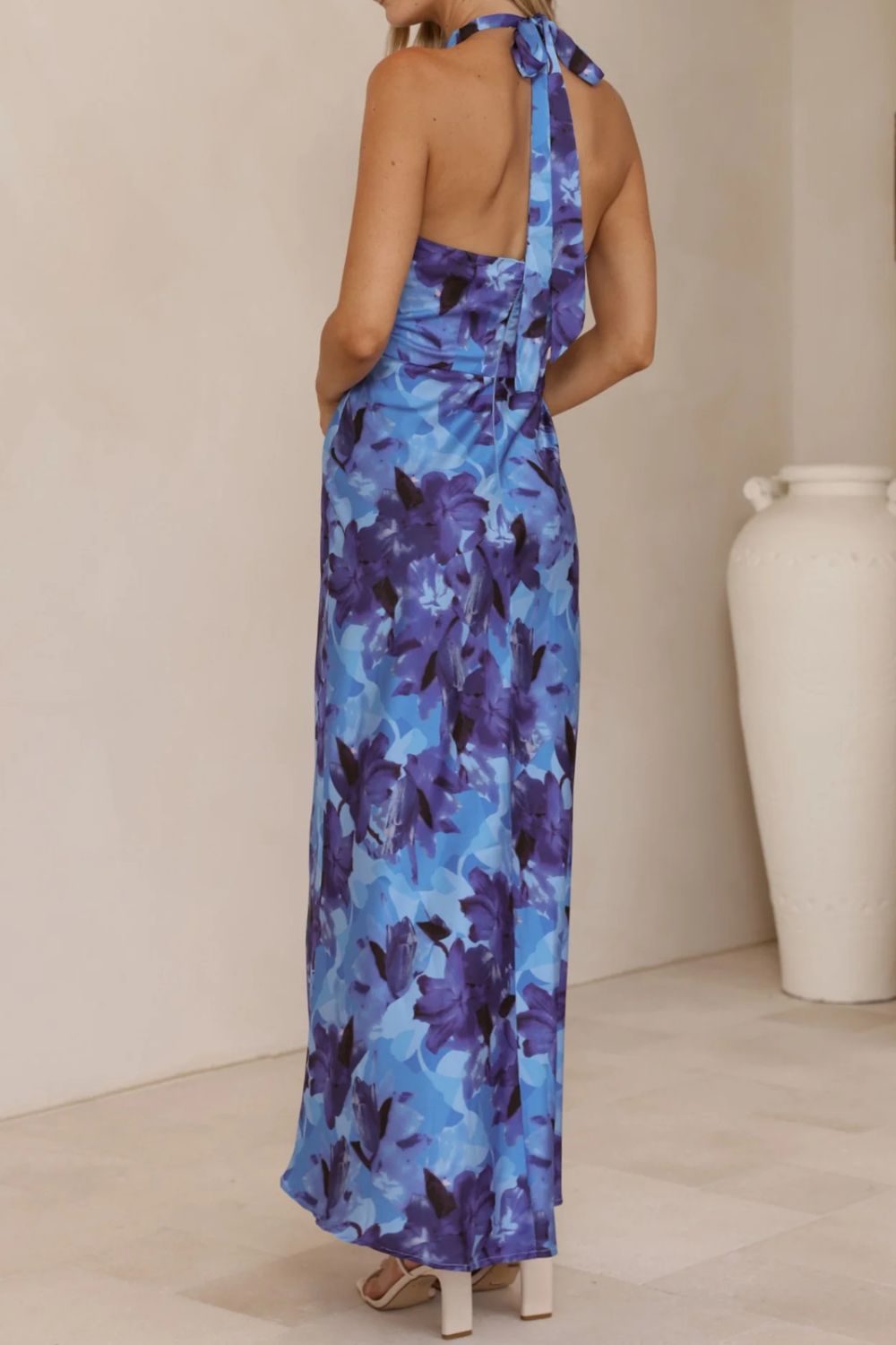 Floral Print Halter Neck Maxi Dress