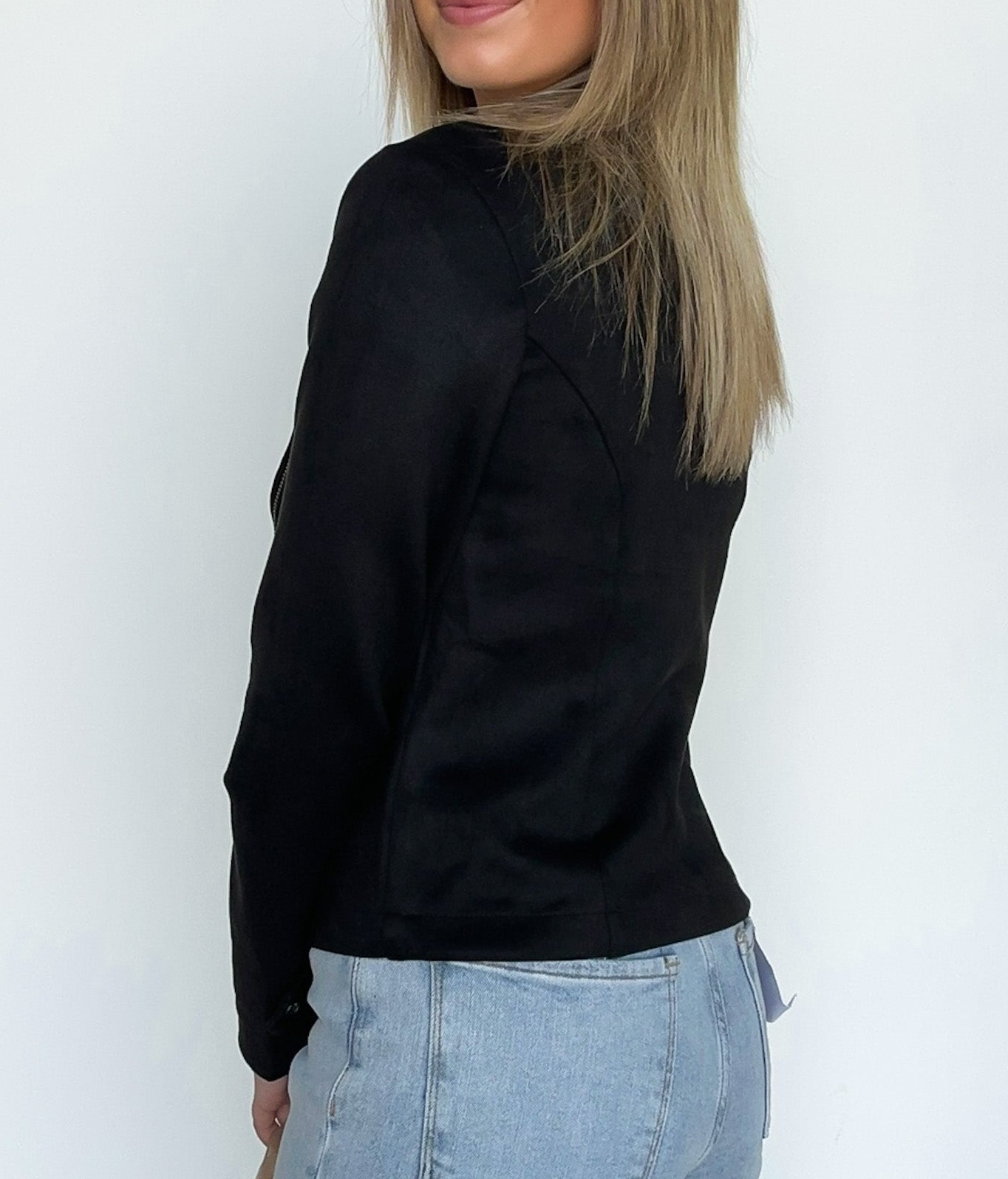 Faux Suede Zip Up Moto Jacket