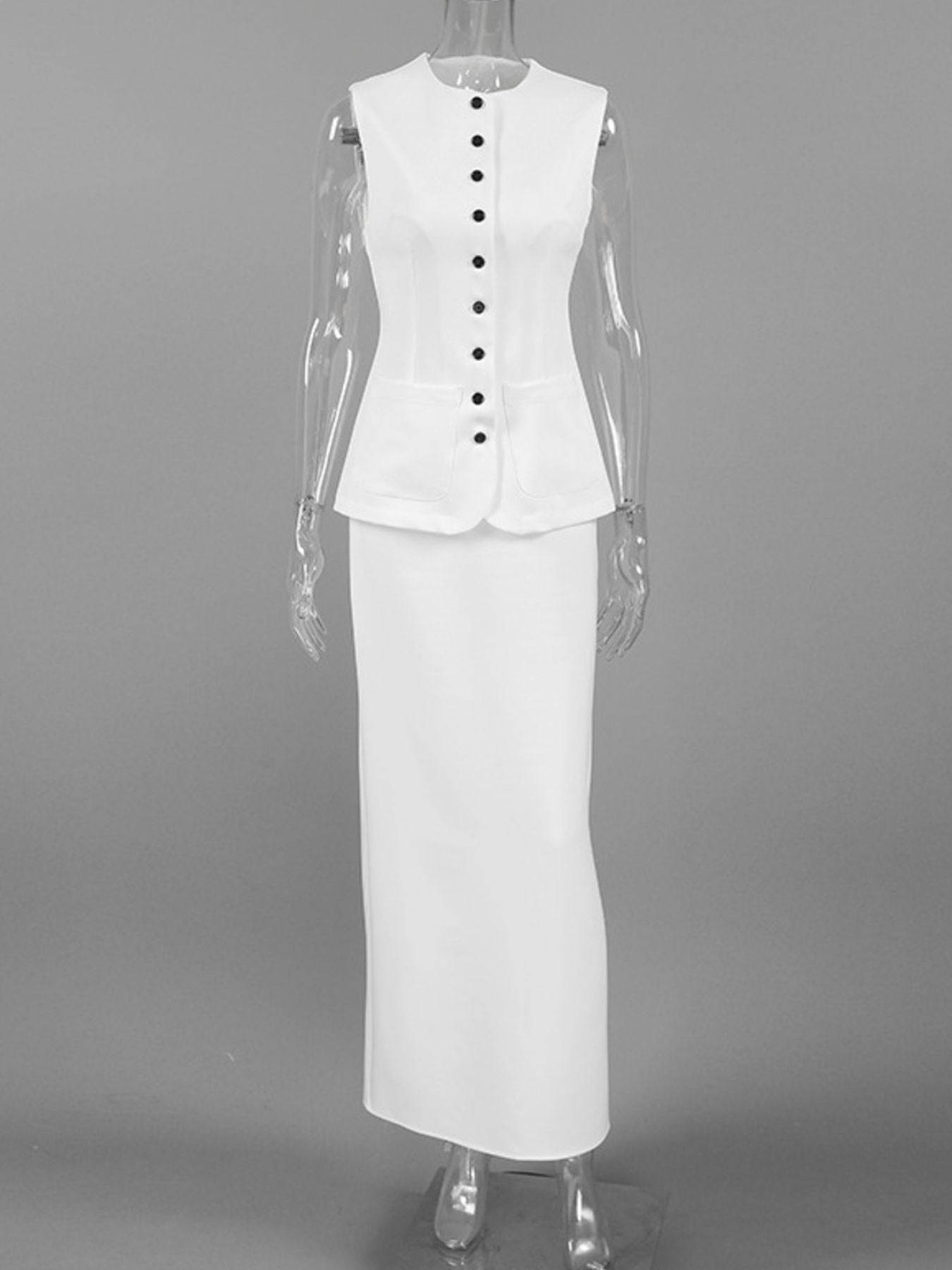 Button Up Vest and Maxi Skirt Set