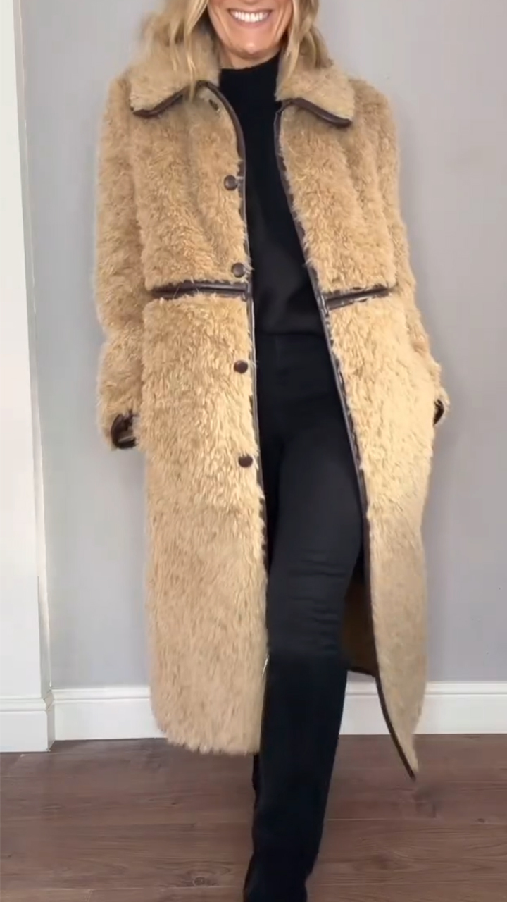 Women Laple Collar Patchwork Casual Plush Coat