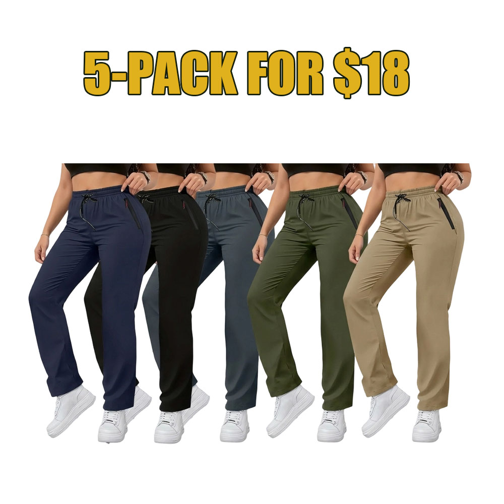 7-Pack Everyday Comfort Joggers – High-Waist Straight-Leg Pants with Zipper Pockets