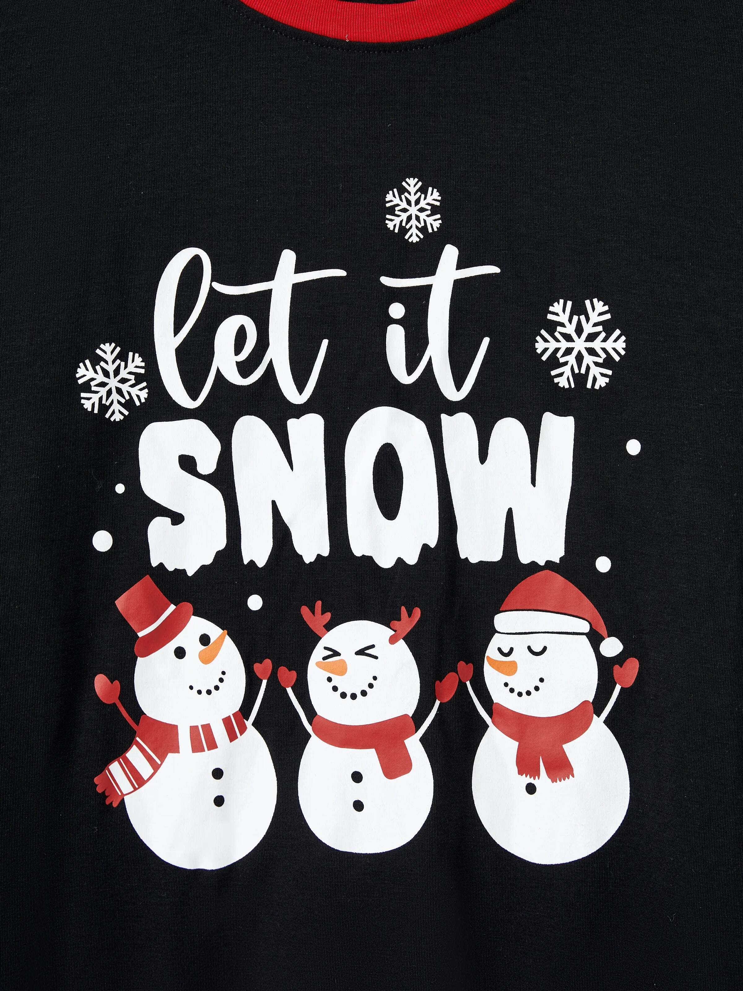 Christmas Family Pajamas Set Snowman Print Long-sleeve PJS with Christmas Socks Black