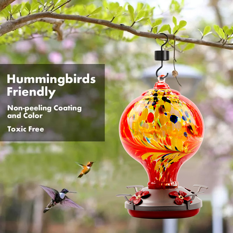 Hand Blown Glass Hummingbird Feeder  - 32 Ounces