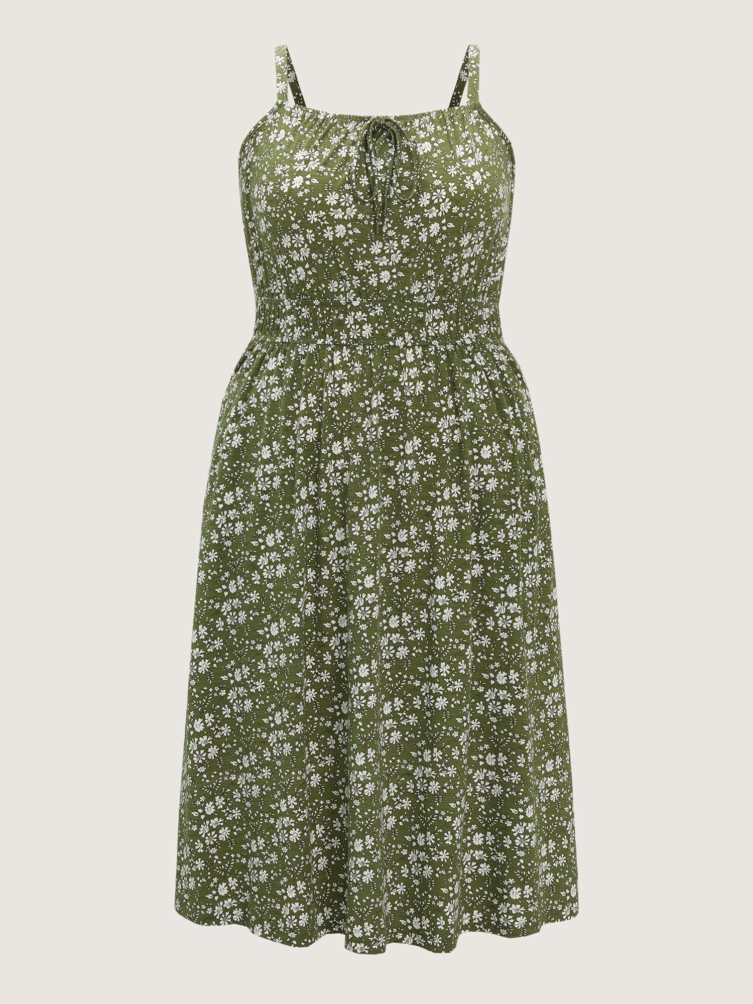 Dense Floral Print Cinched-Waist Midi Dress