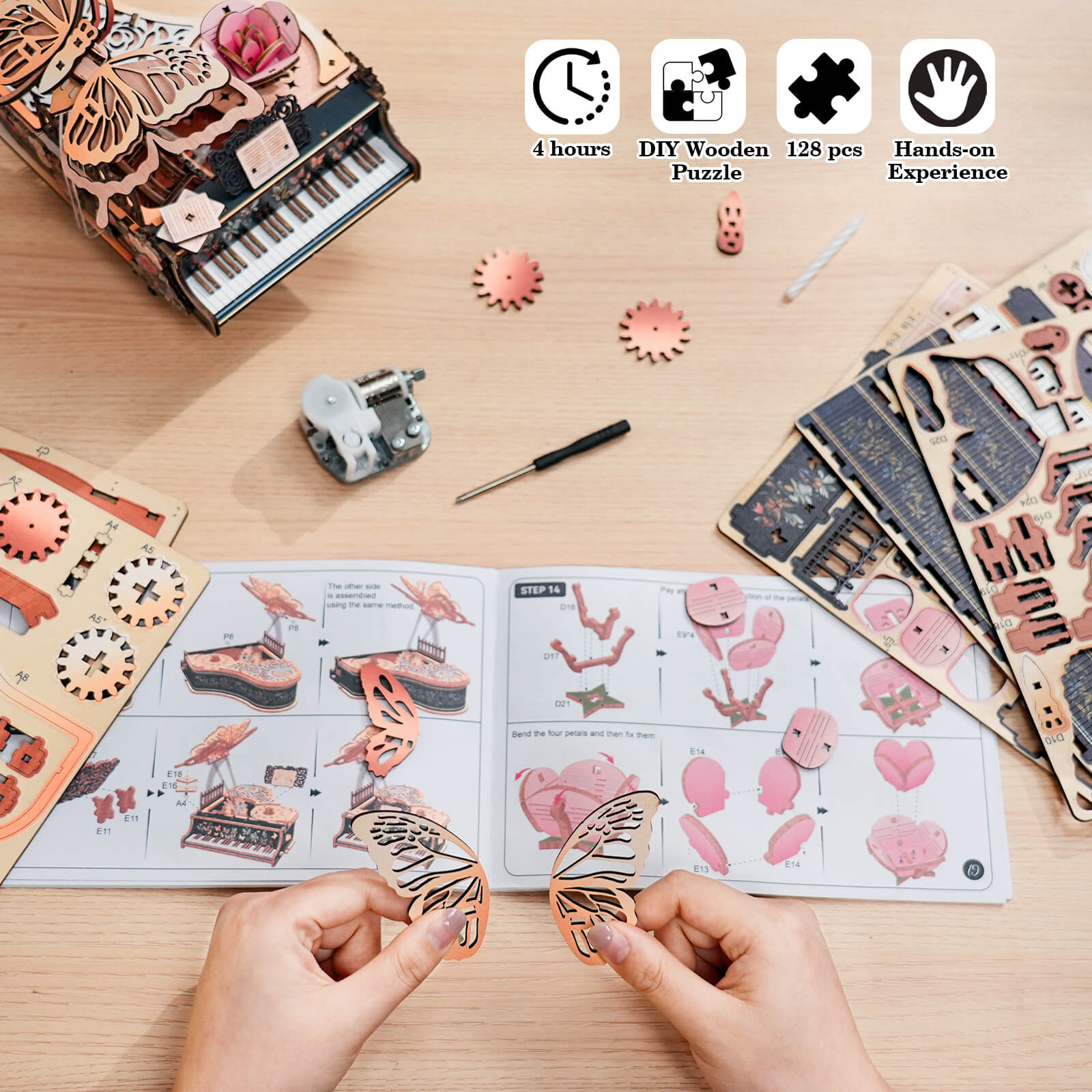 Floral Waltz â€“ DIY Wooden Music Box, 3D Puzzle Craft Kit