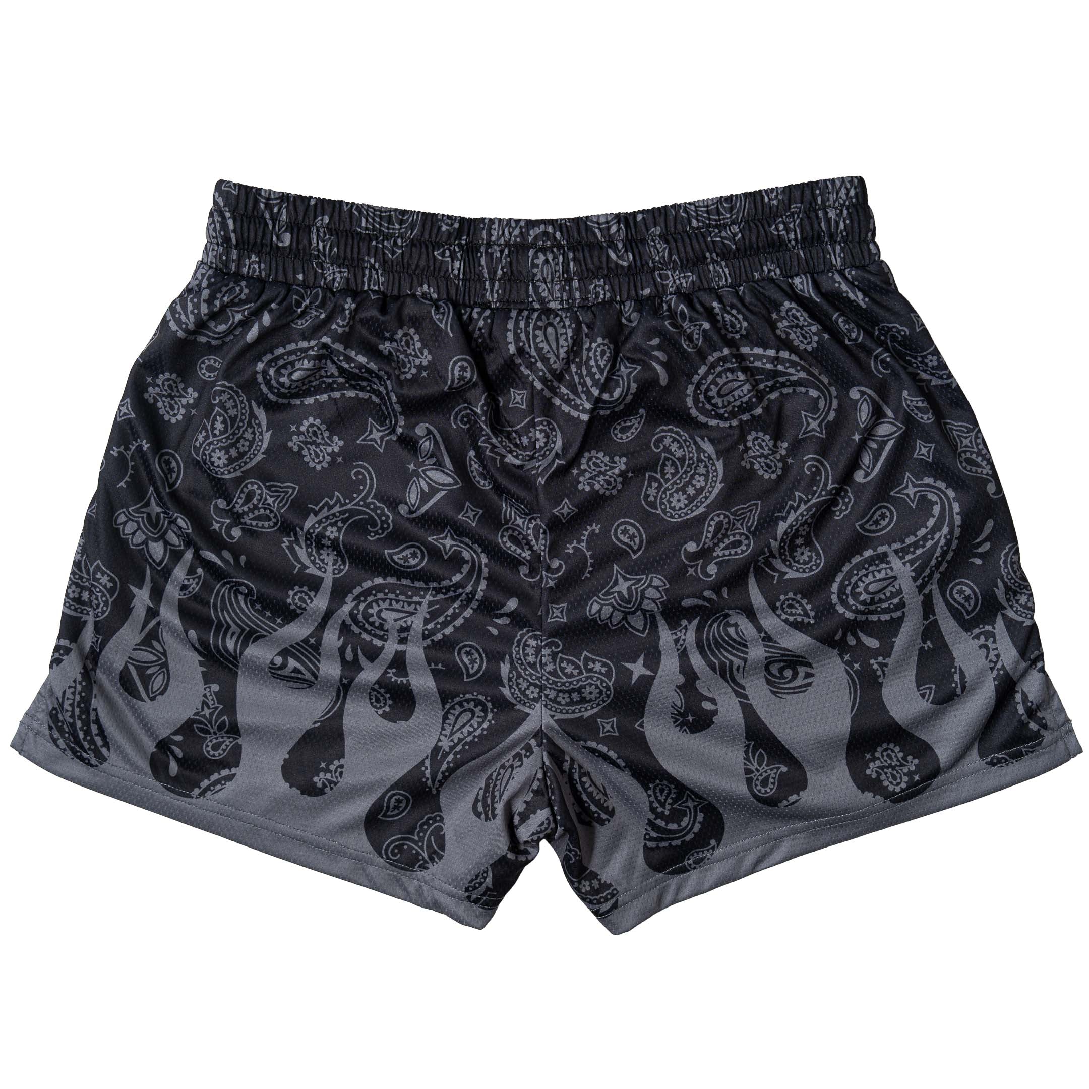 MUAY THAI SHORTS (MID THIGH CUT) BANDANA FLAME - BLACKOUT