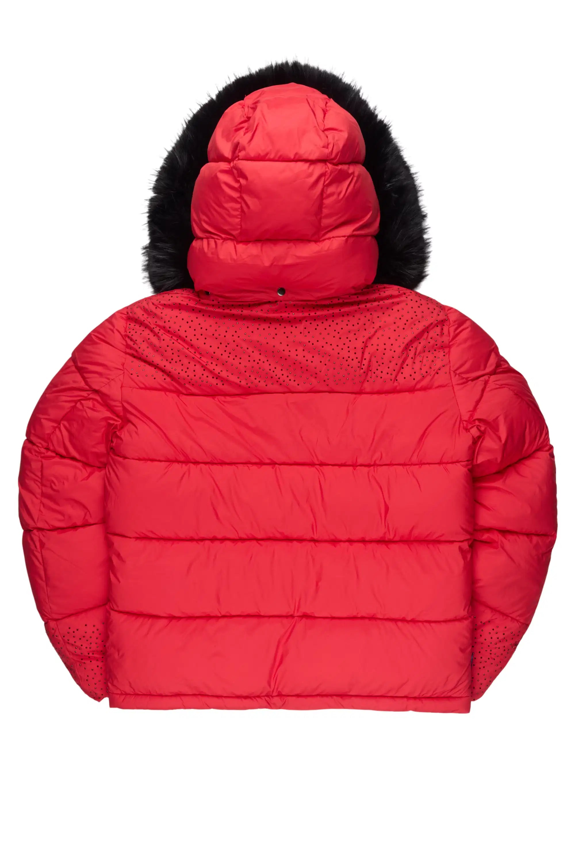 Natia Red Oversized Rhinestone Puffer Jacket