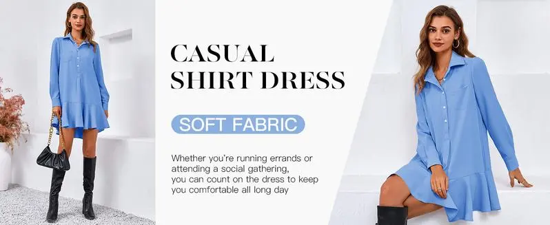 Womens Casual Button Down Shirt Dress