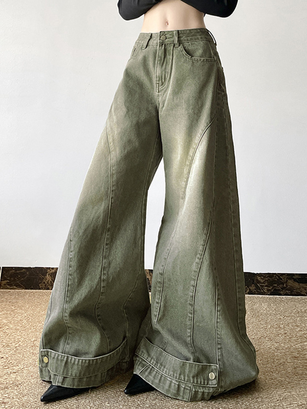 Distressed Wide Leg Low Rise Jeans