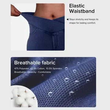 High Waisted Bootcut Flare Denim Jeans for Women - Crossover Waist & Illusion Pocket Design