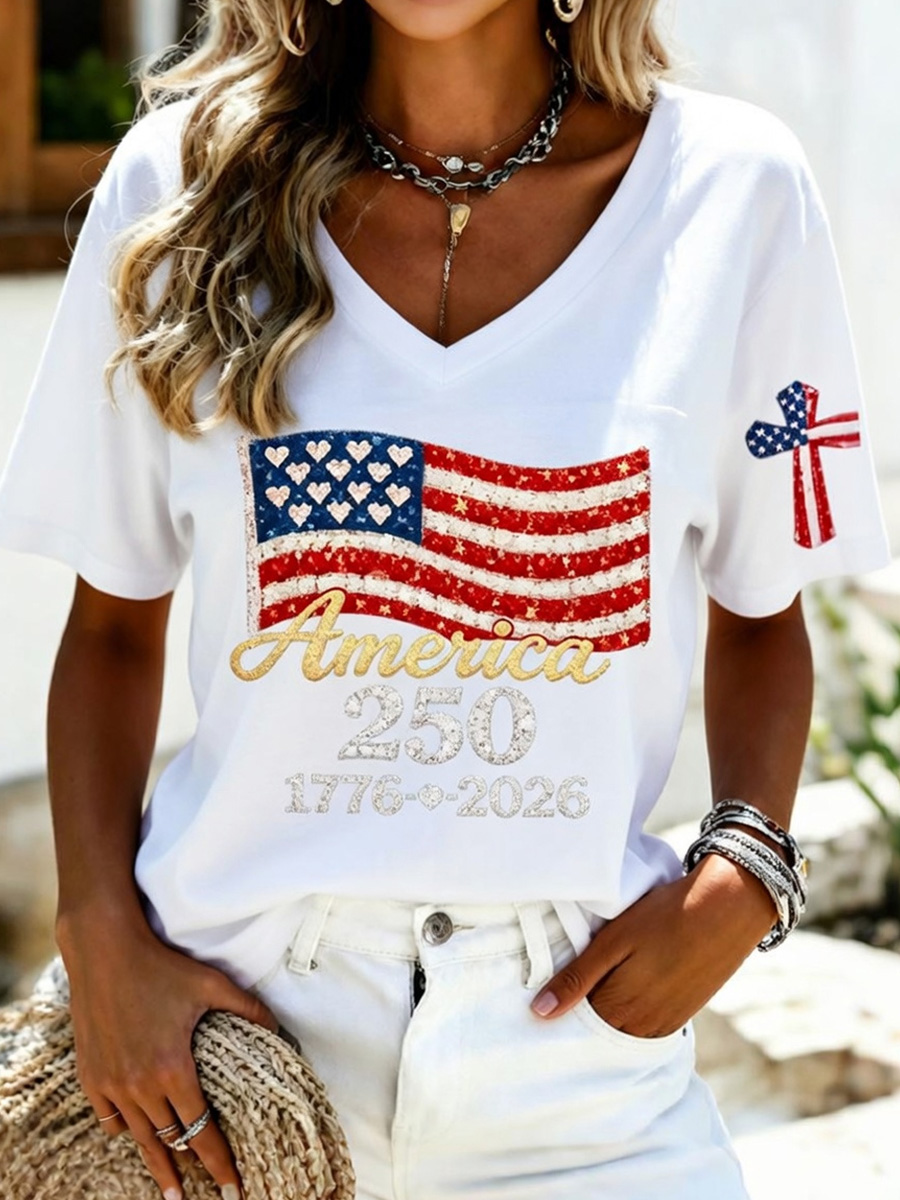 Women's Casual 250th Anniversary Independence Day Printed T-shirt