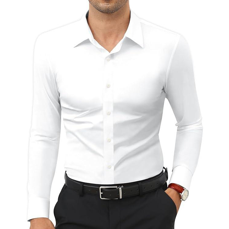 Men’s 4-Way Stretch Travel Dress Shirt: Wrinkle-Free Slim Fit