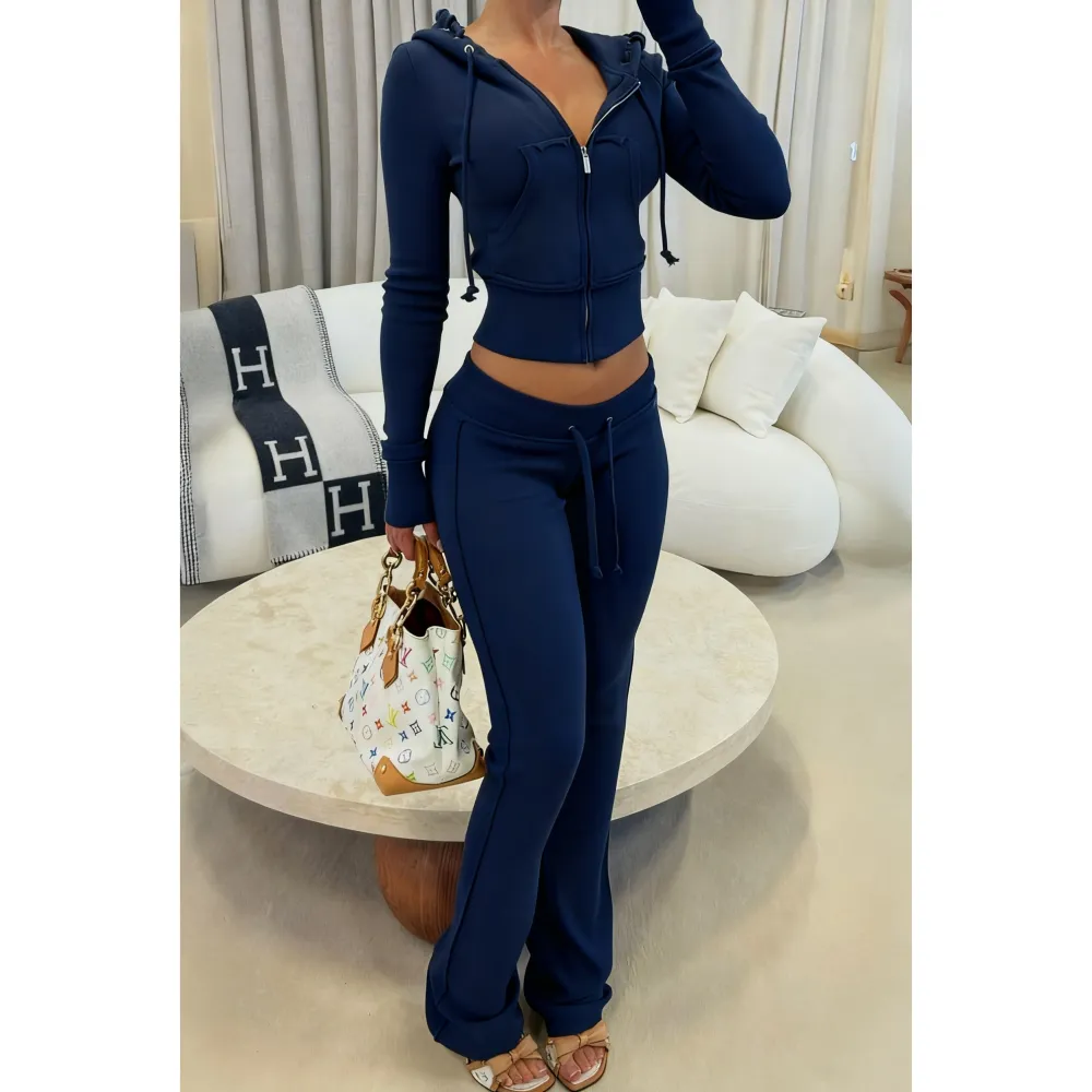 Women's Cropped Zip-Up Two-Piece Set