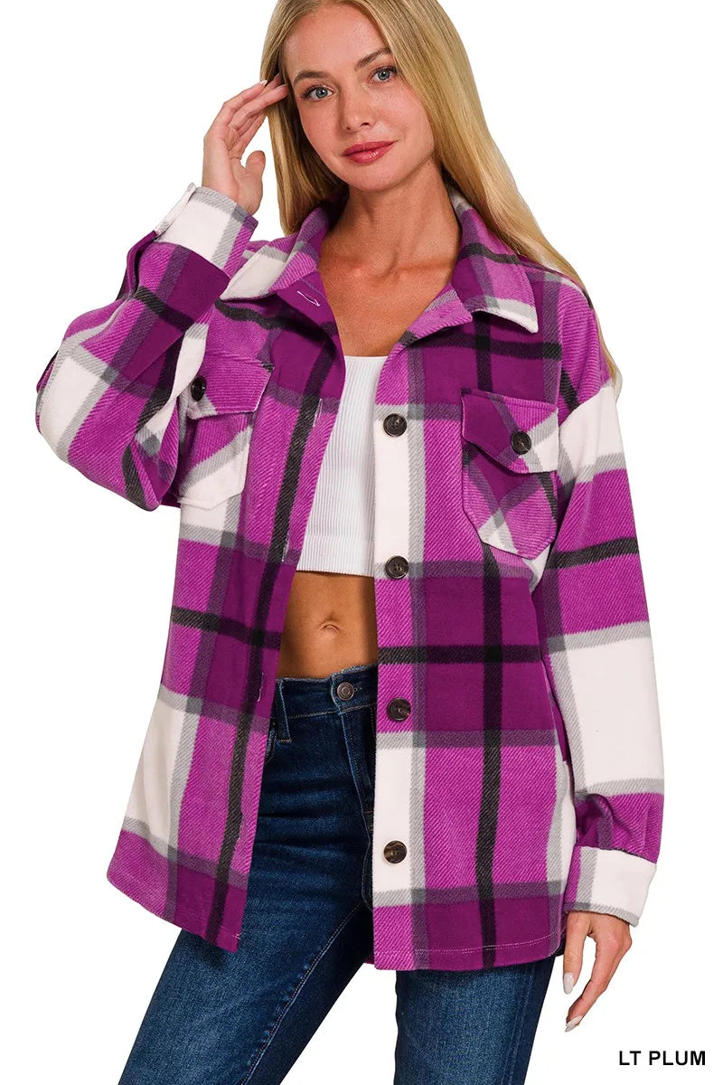 Oversized Plaid Fleece Shacket