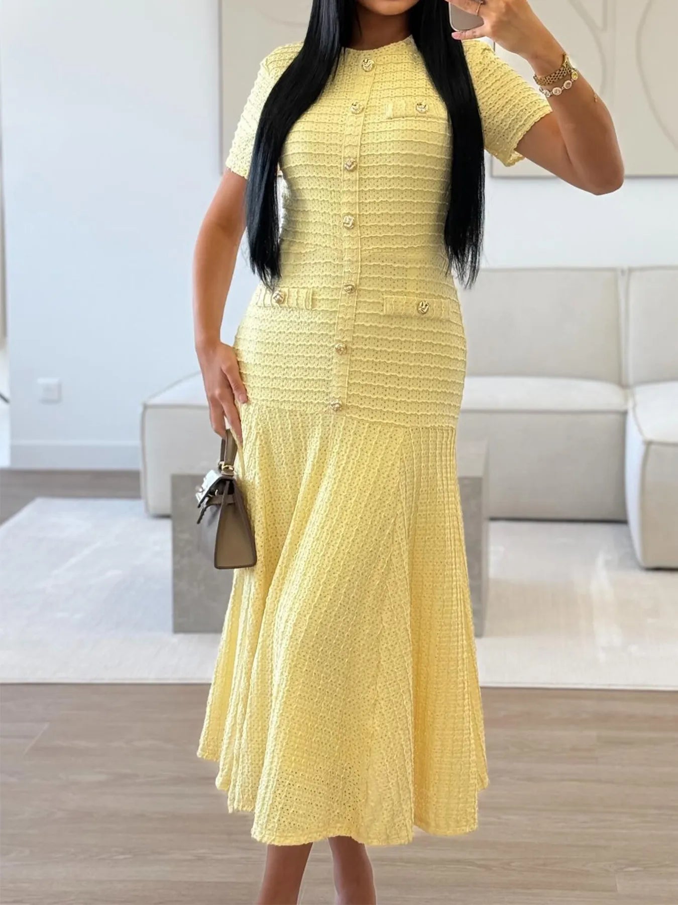 Textured Knit Short Sleeve Dress