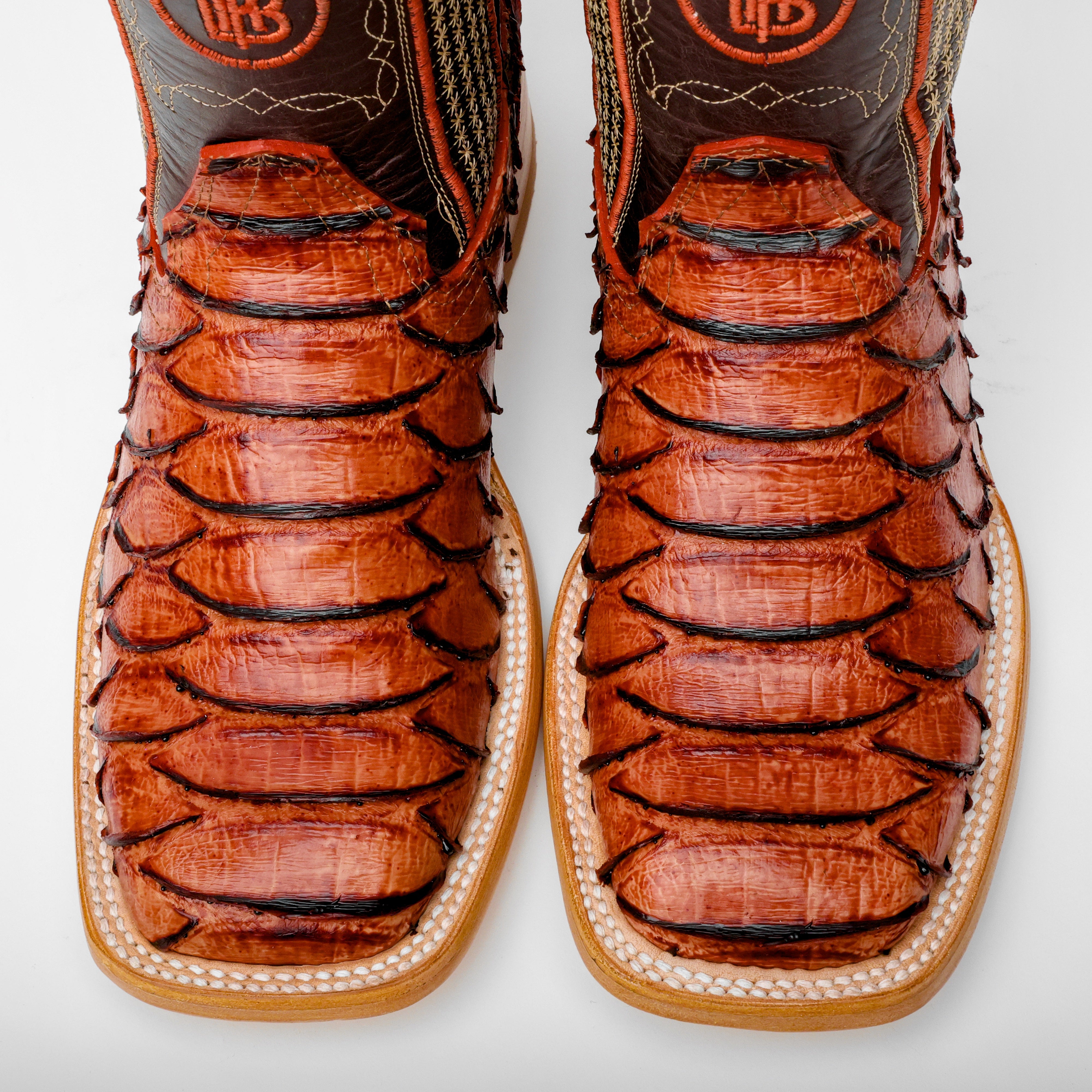 Cognac Jumbo Python Leather Boots - Square Toe