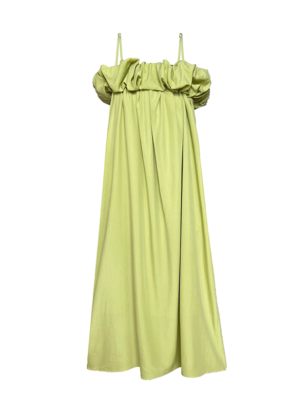 Elasticity Pleated Solid Color Split-Joint Loose Sleeveless Off-The-Shoulder Maxi Dresses