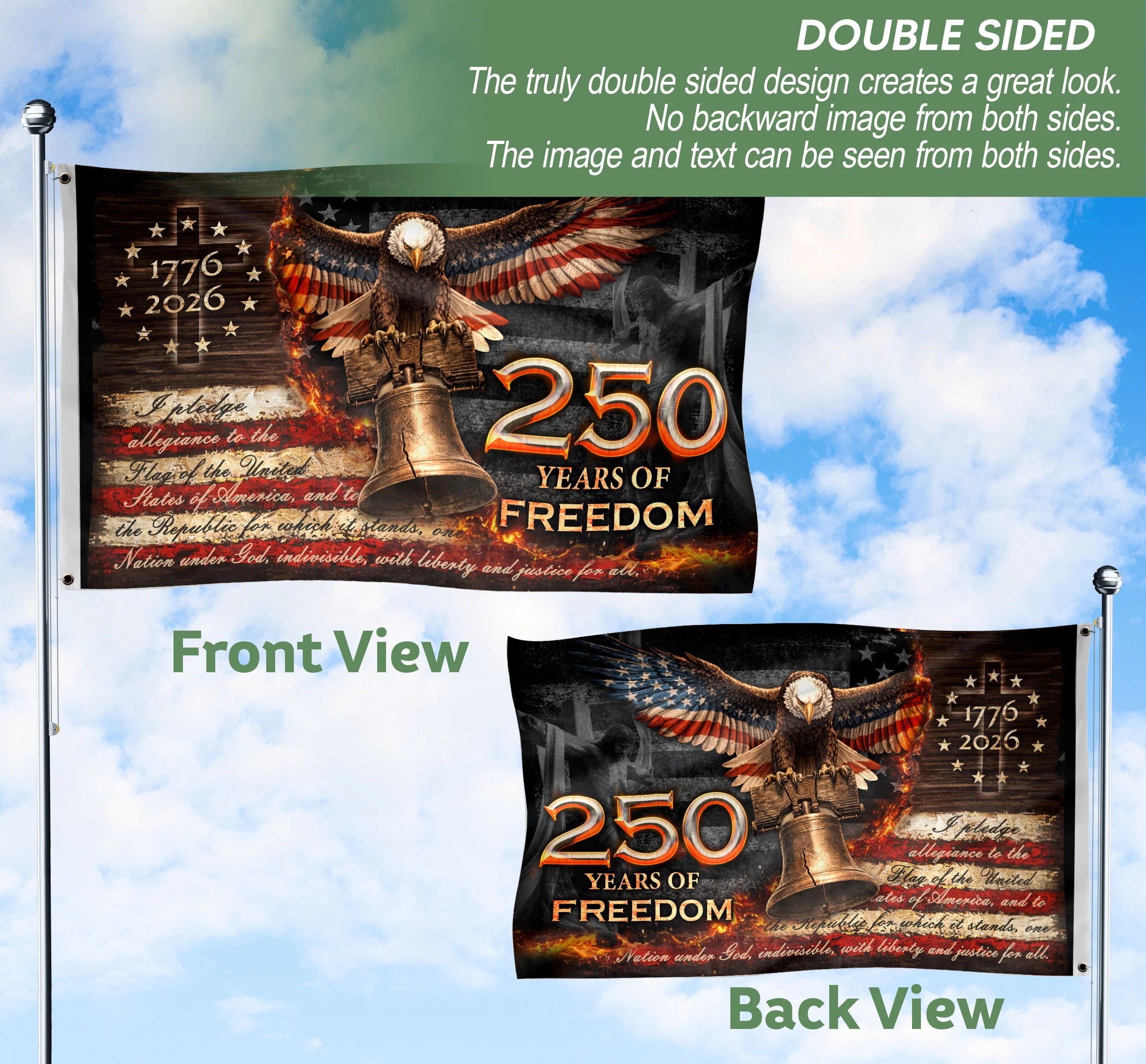 250 Years of Freedom House Flag 1776-2026 Patriotic Eagle Liberty Bell