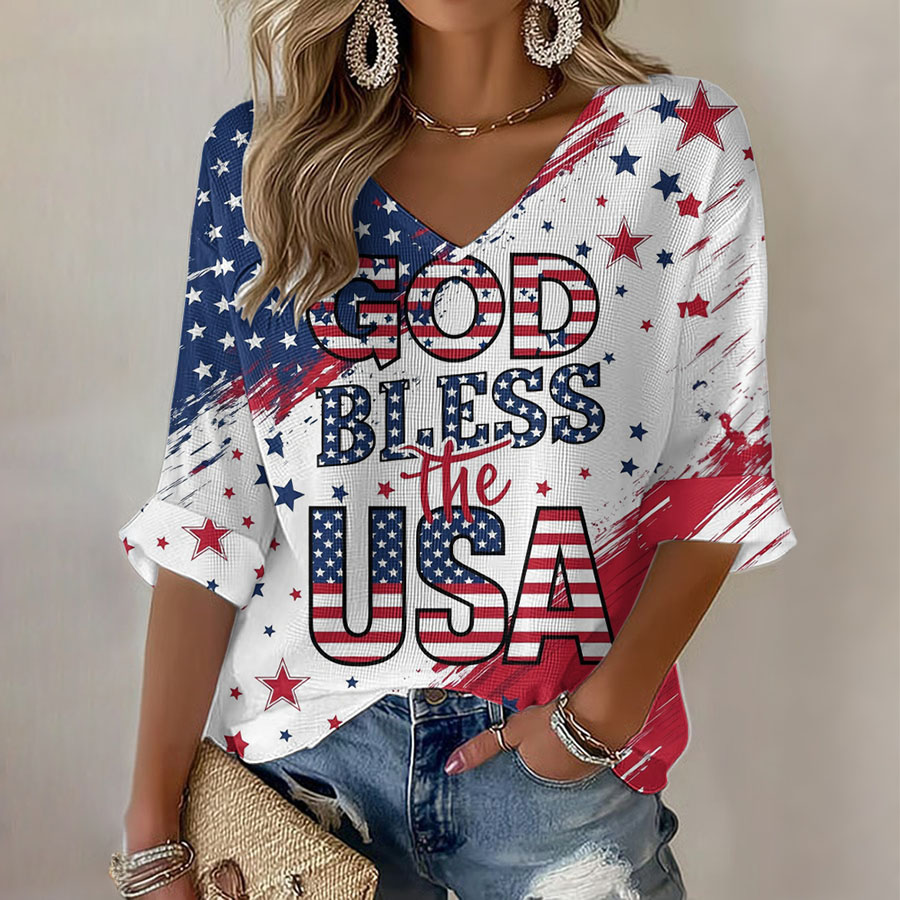 Women's casual Independence Day commemorative printed tie dye T-shirt, commemorating the 250th anniversary of the founding of the United States