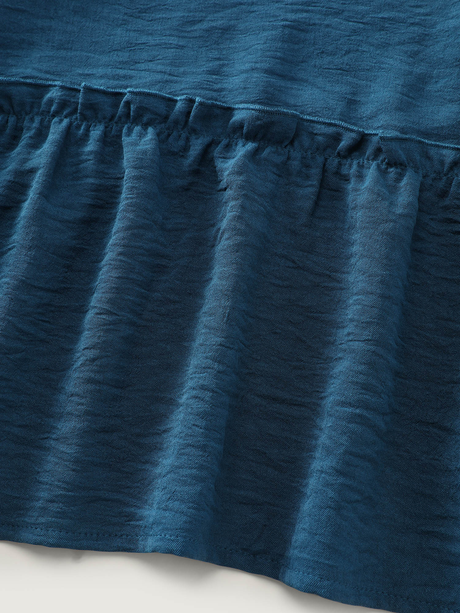 Shirred Bodice Ruffle Hem Flowy Mini Dress