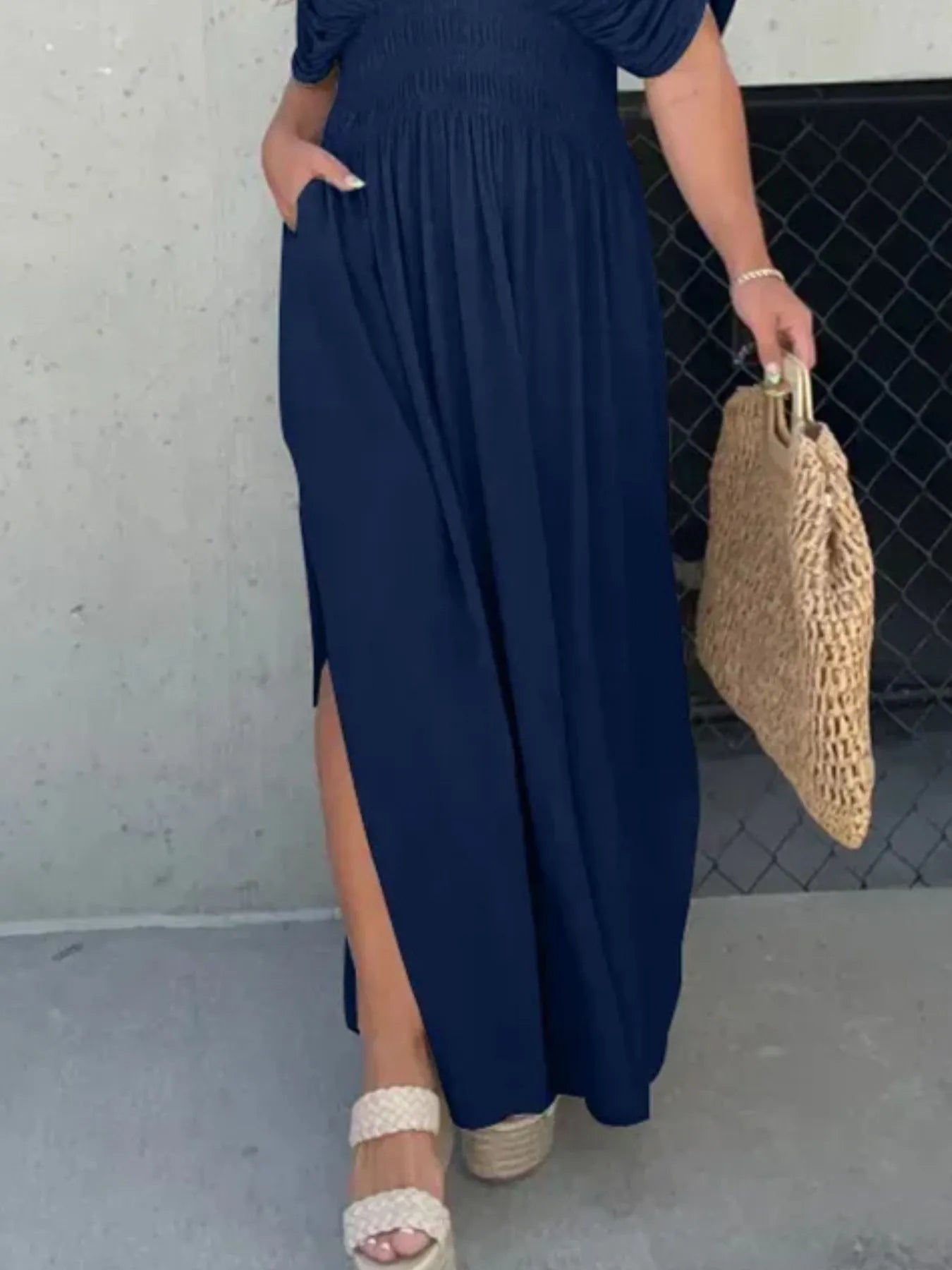 Full Size Deep V-Neck Maxi Dress with Side Slit Plus Size