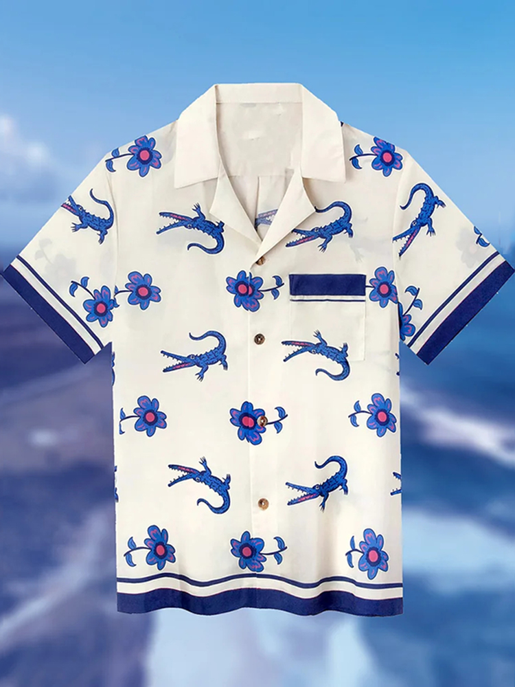 Men's Flower Crocodile Art Linen Blend Cozy Shirt