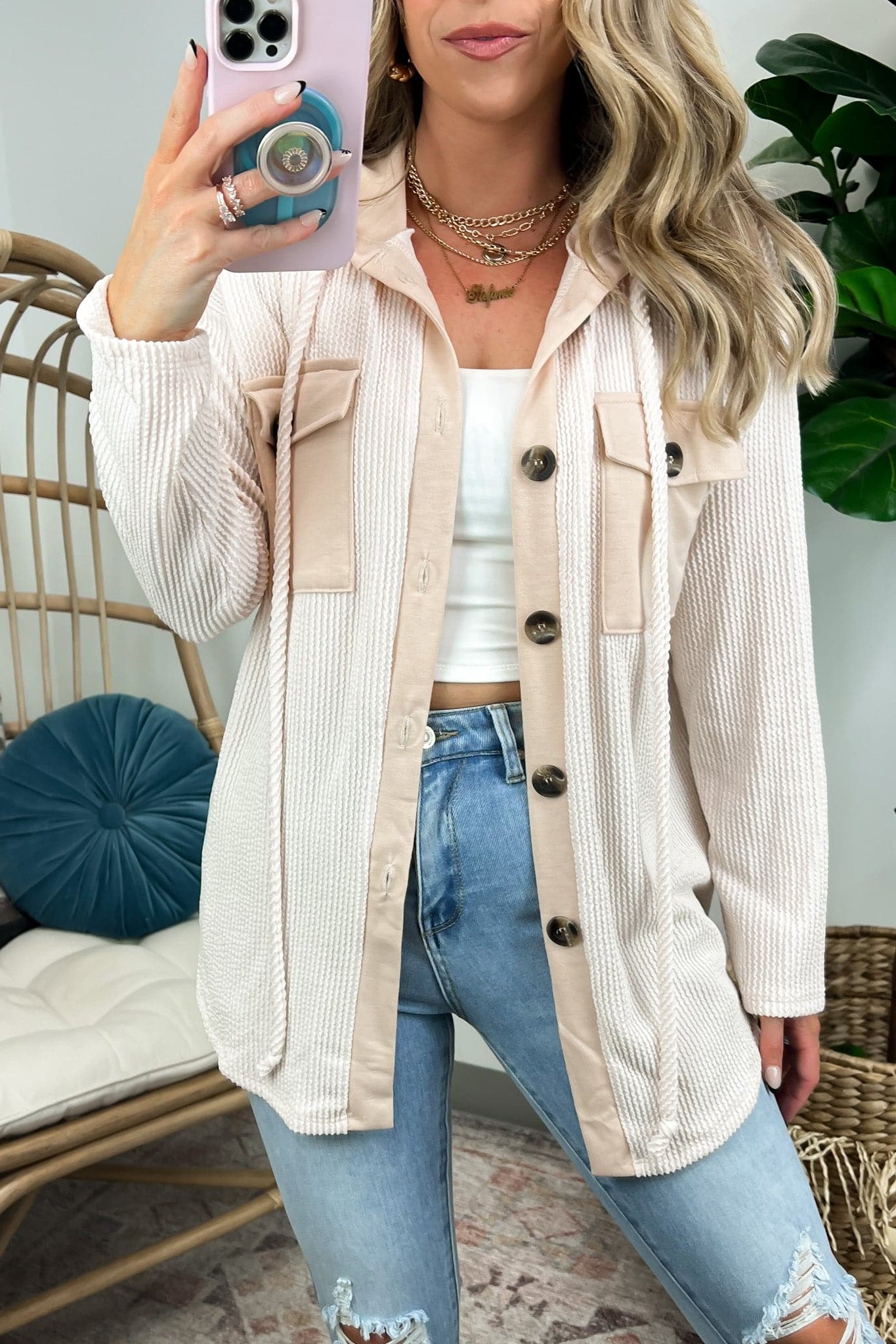 Saturday Satisfaction Ribbed Hooded Shacket