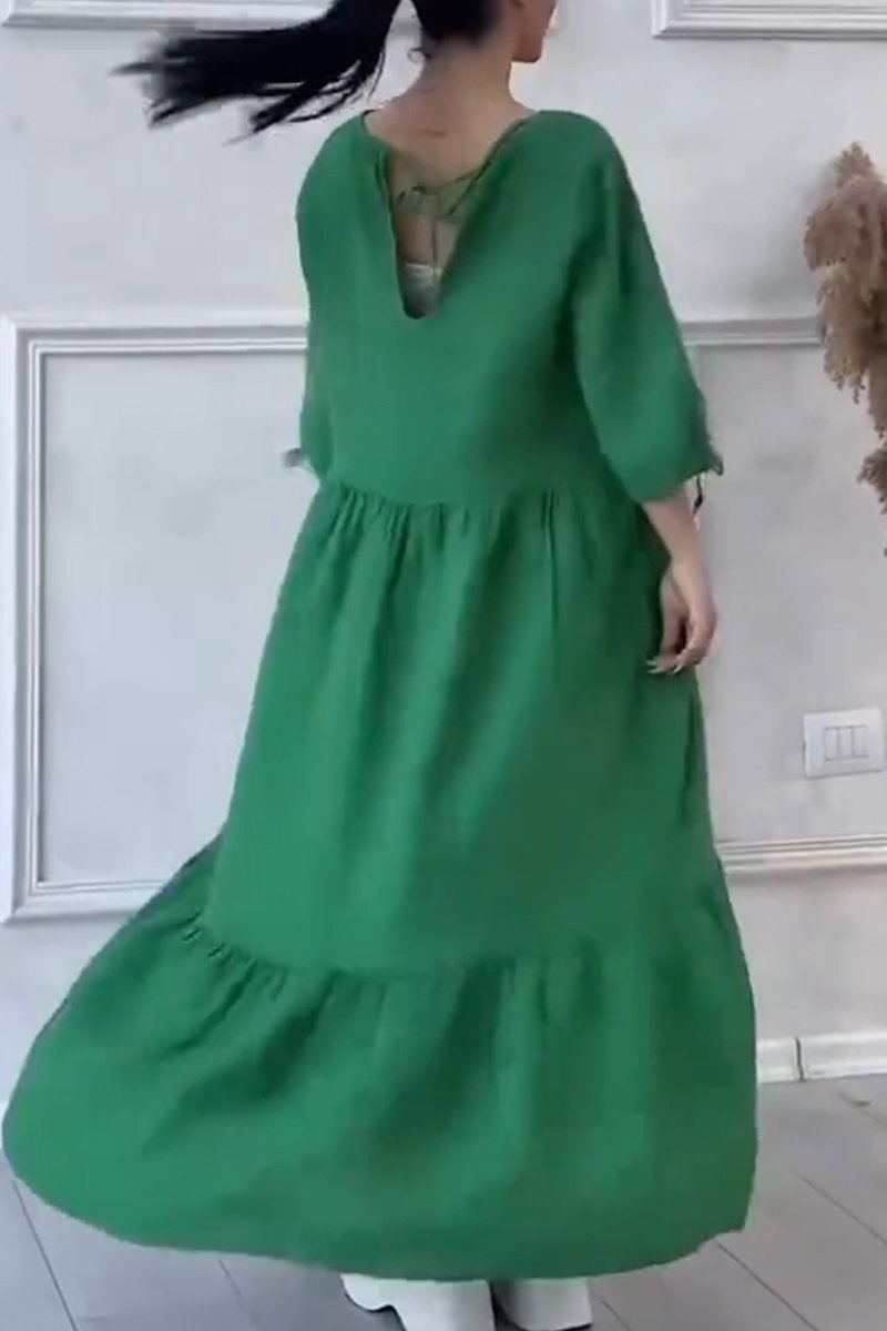 Women's Casual Cotton and Linen Gathered Floral Dress