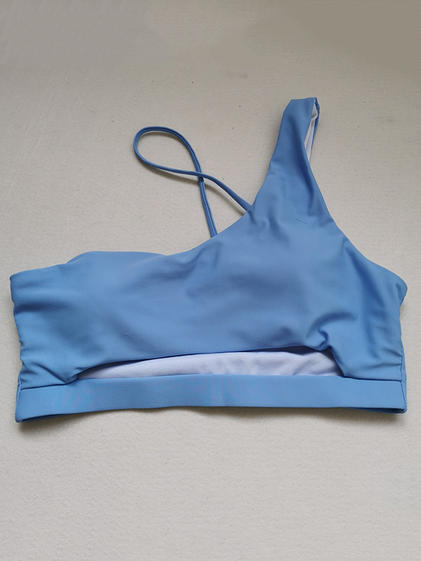 Fashion One-Sholuder Hollow Bralette High-Waisted Plain Bikini Swimwear