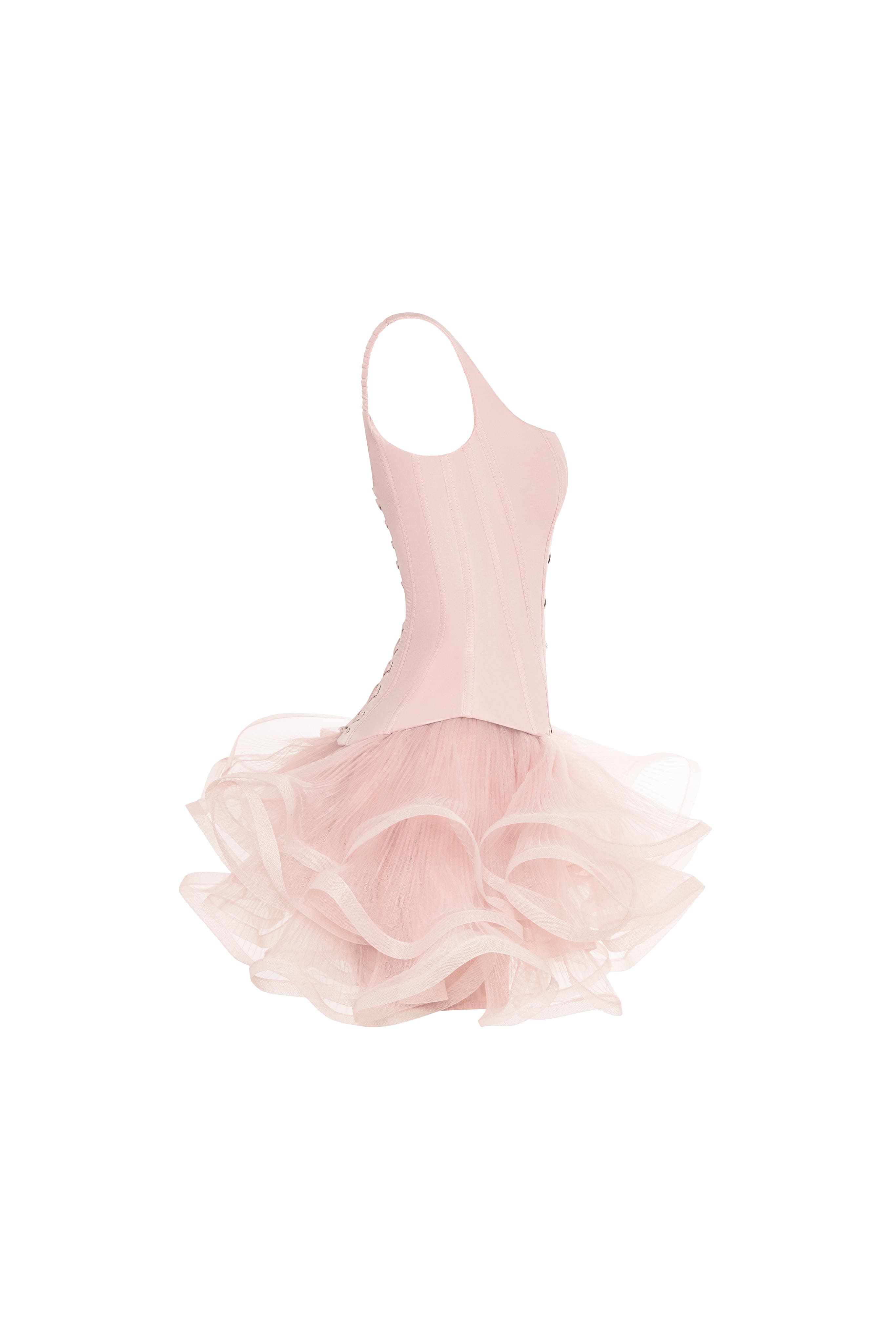 Sculptural flower-like pink mini skirt