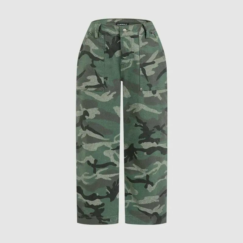 Camo Print Mid Waist Straight Leg Capri Pants Summer Vibes
