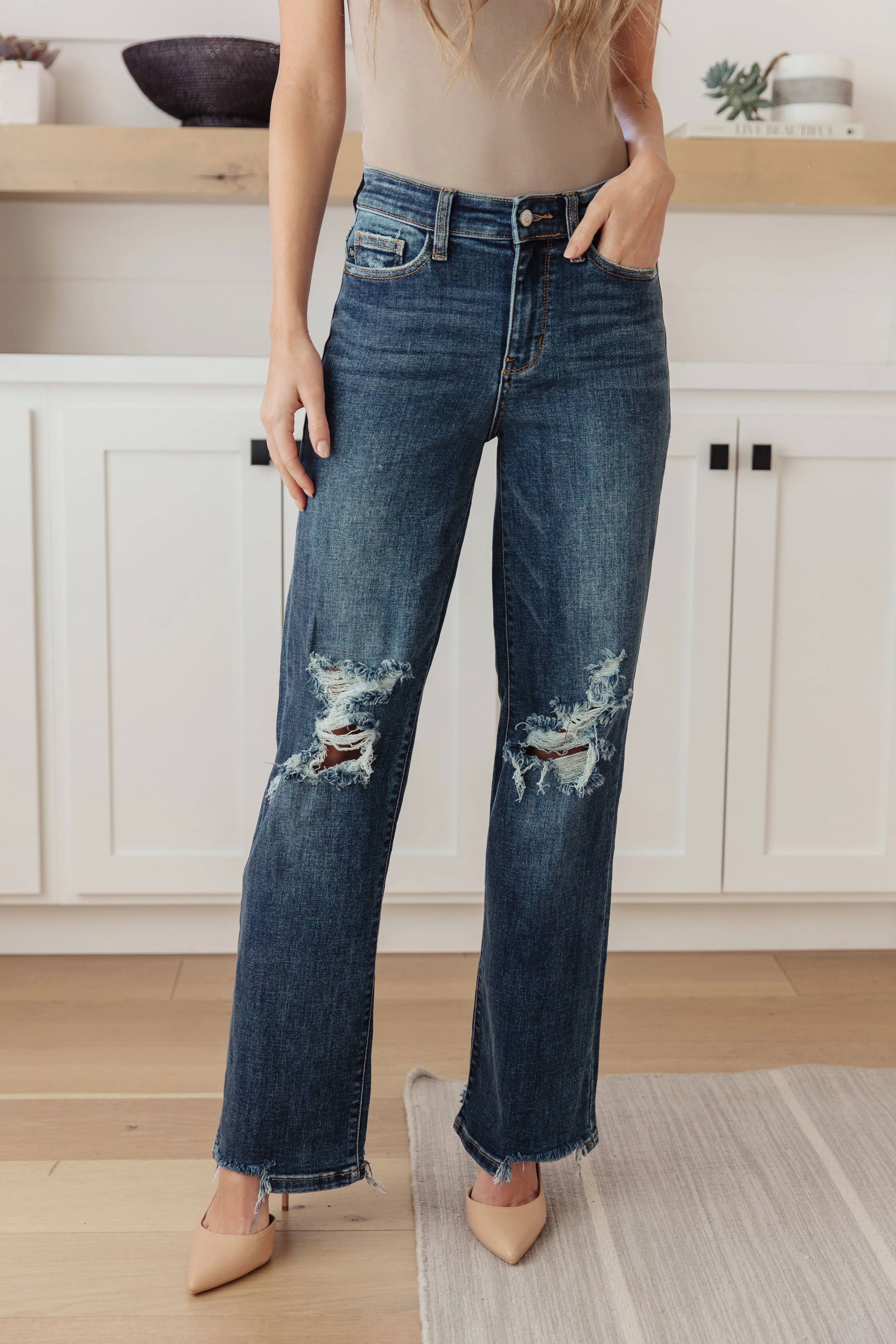 Blue Rose High Rise 90's Straight Jeans in Dark Wash