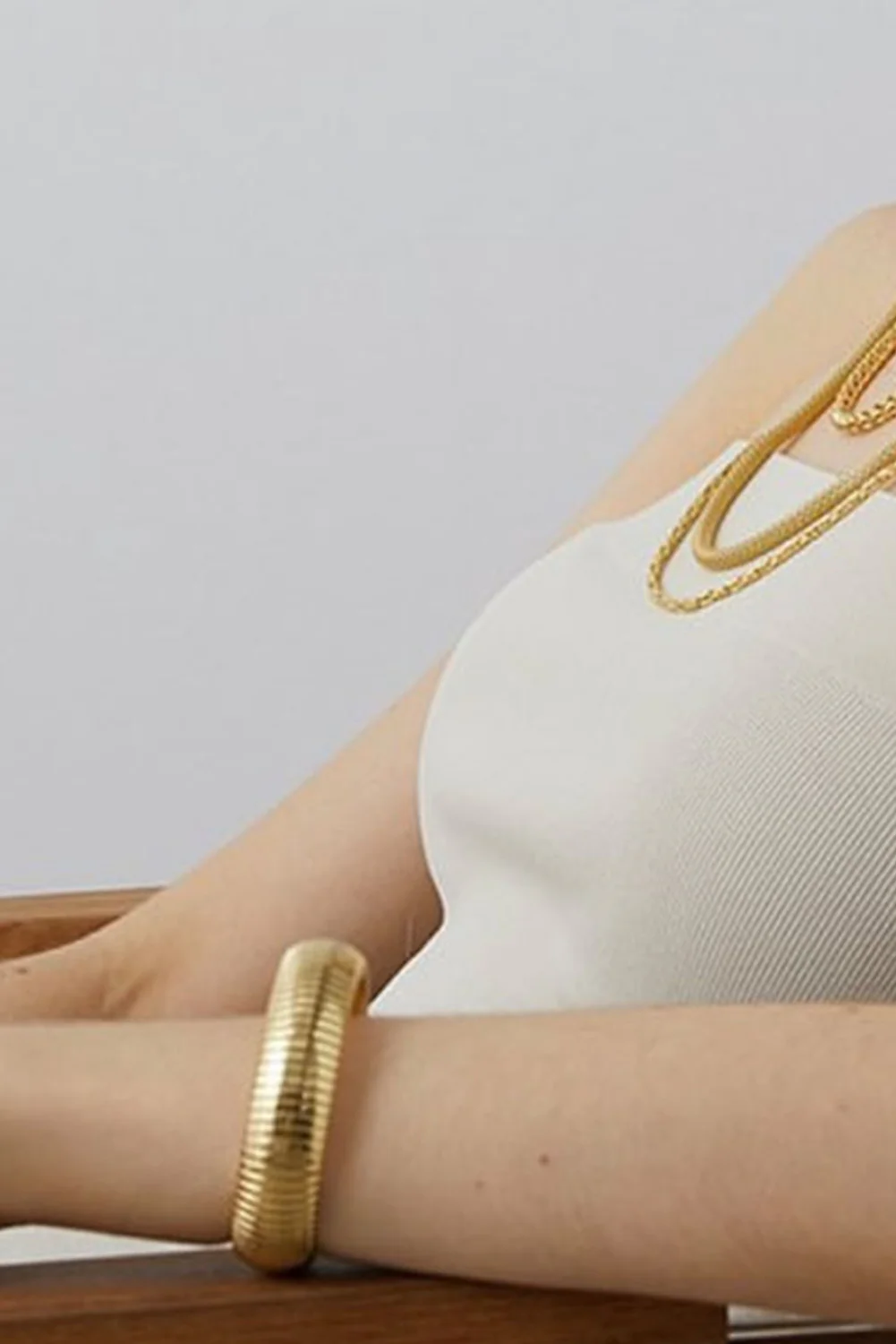 Gold Textured Striped Plated Titanium Steel Chunky Bangle