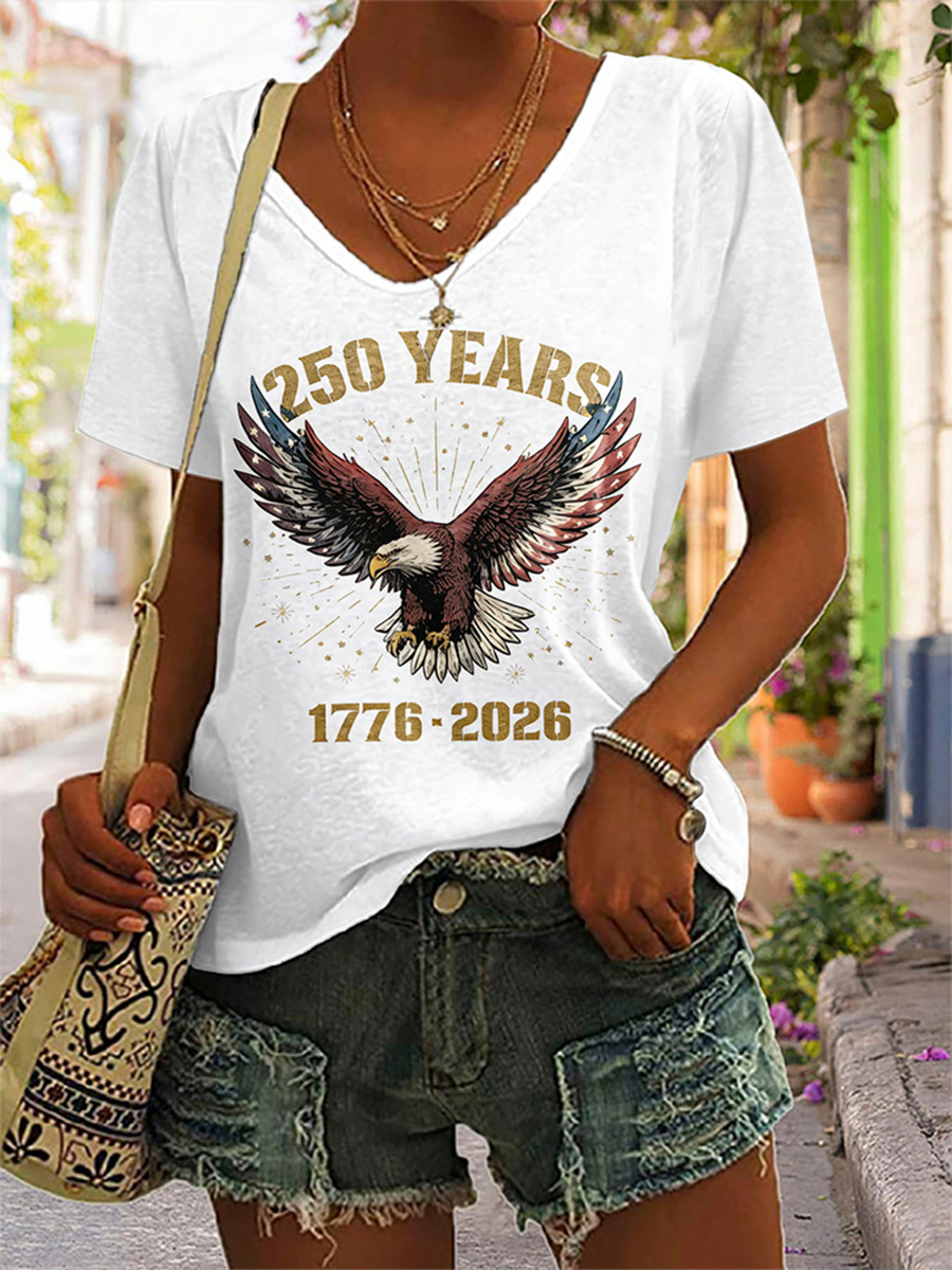 Women's 250th Anniversary Free Eagle Print V-neck T-shirt from the United States