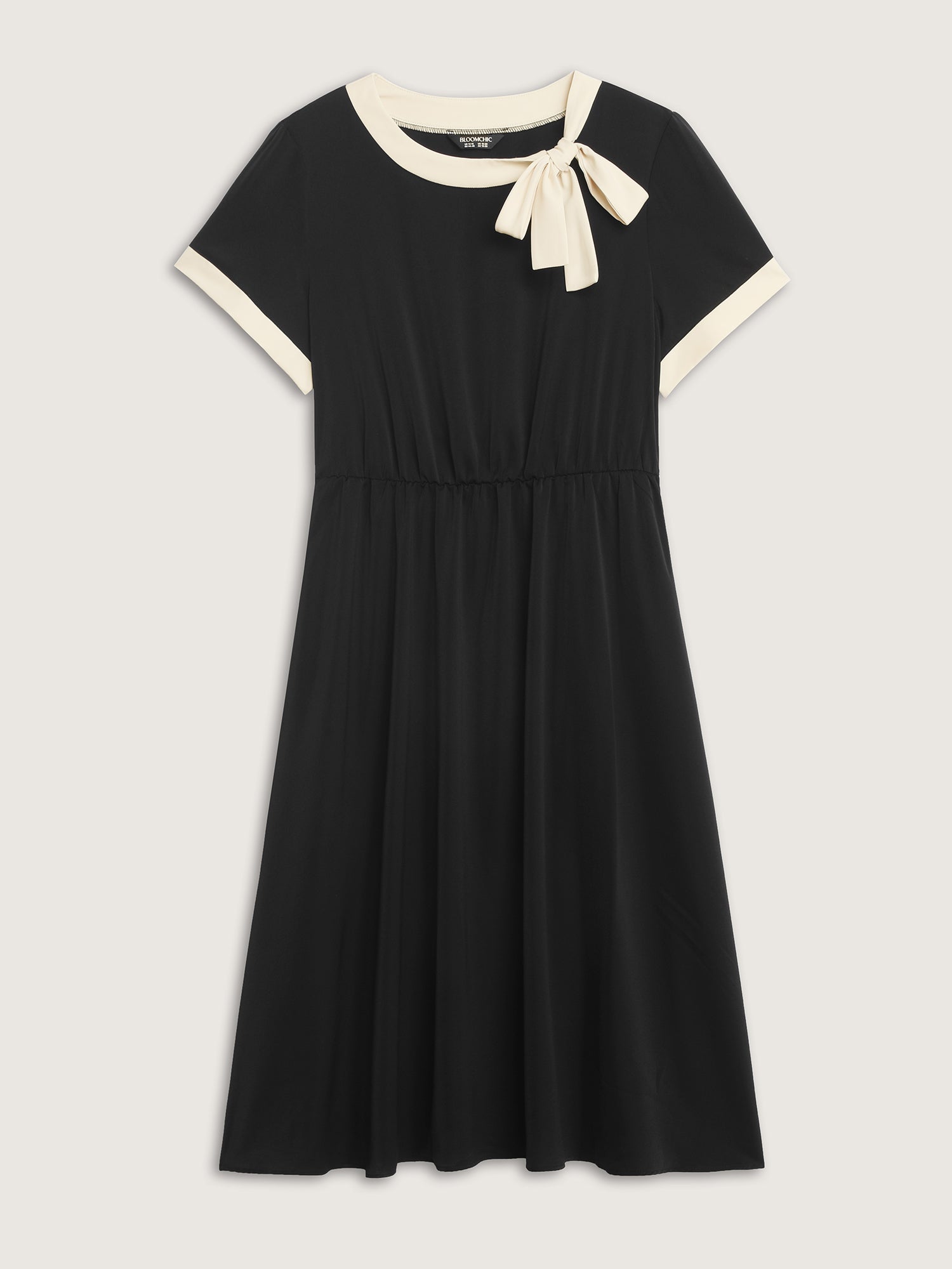 Bow Neckline Stretchy Waist Midi Dress