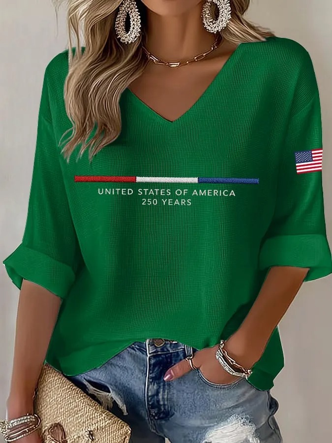Women'S 250Th Anniversary Printed V-Neck Top For The Founding Of The United States