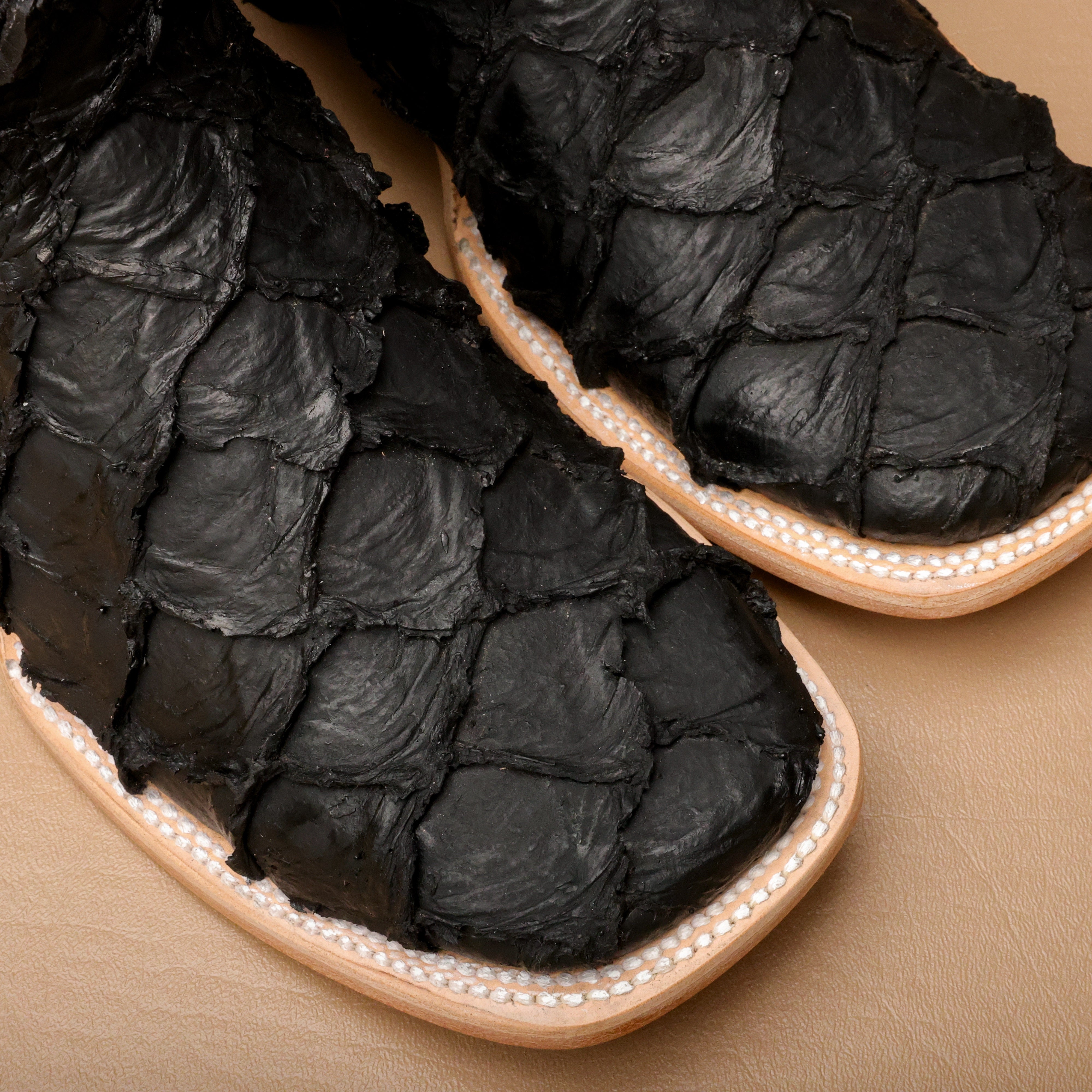 Matte Black Jumbo Pirarucu Leather Boots - Square Toe