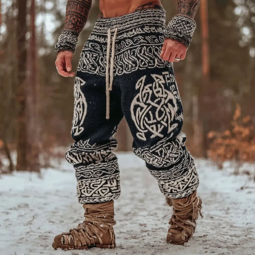 Men's Viking Tribal Celtic Geometry Pattern Art Knit Sweatpants