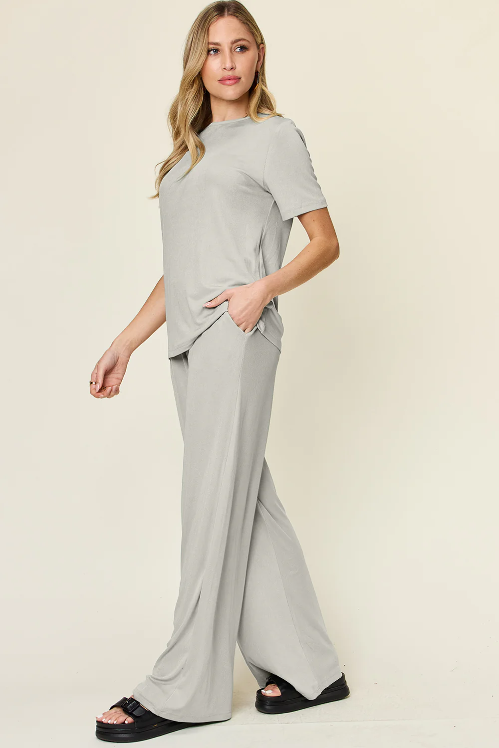 Full Size Round Neck Short Sleeve T-Shirt and Wide Leg Pants Set