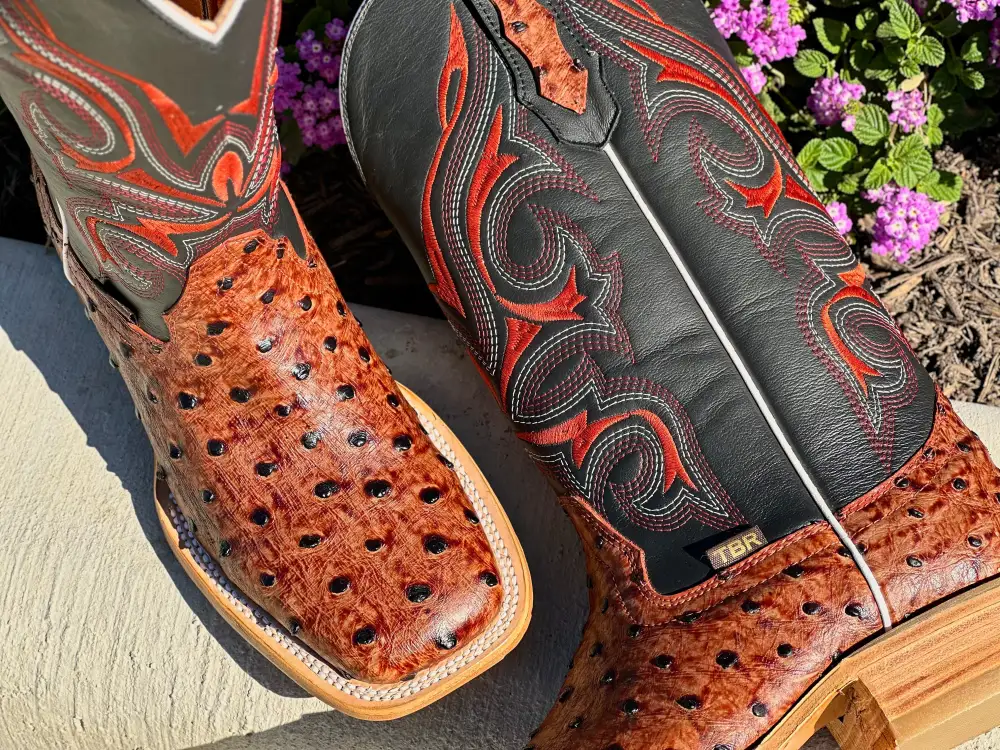 Men’s Cognac Ostrich Leather Boots With Black Shaft