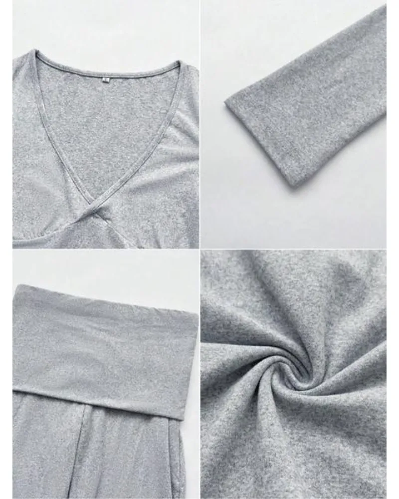 Elegant Casual V-Neck Long Sleeve Basic Two-Piece Outfit Set