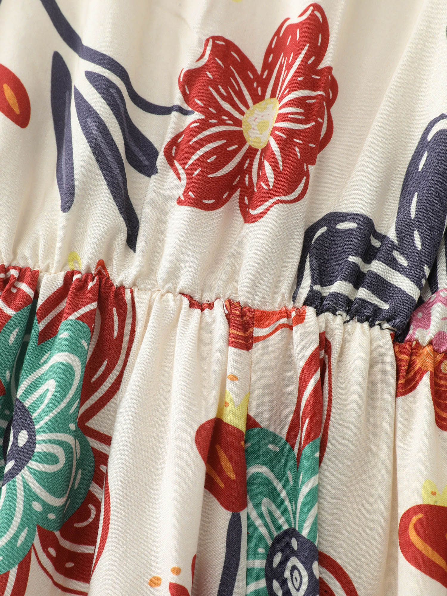 Colorful Floral Print V-Neck Mini Dress