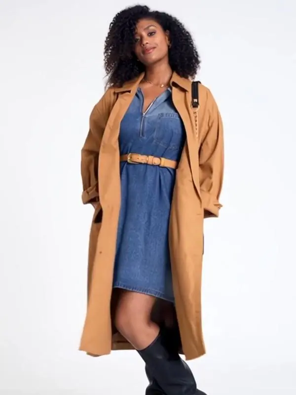 Women's Denim Dress Half-Zip Collared Vintage Washed Blue Loose Fit Long Sleeve