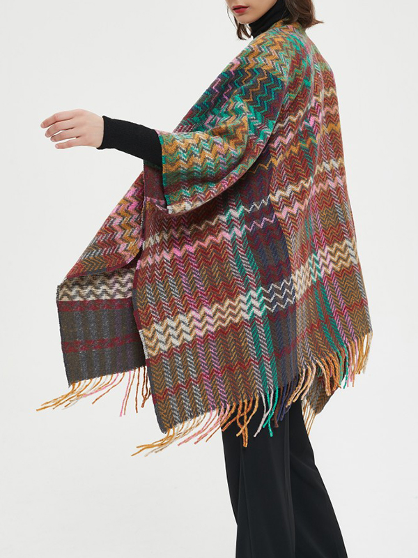 Keep Warm Split-Side Tasseled High-Low Long Sleeves Shawl&Scarf